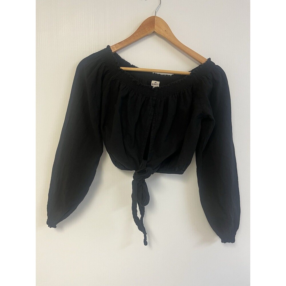 Blanco 100 % Cotton Top Off Shoulder Blouse Tie Front Sz L  NWT‎ $48